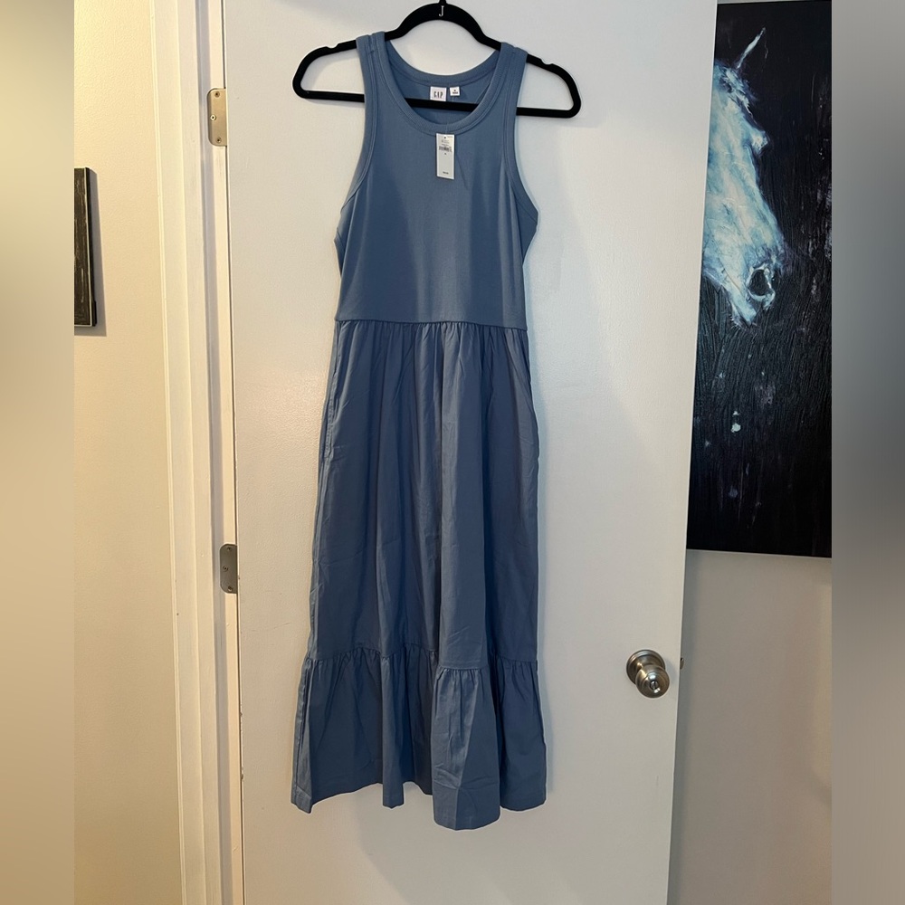 Mixed Material Gap Midi Sundress